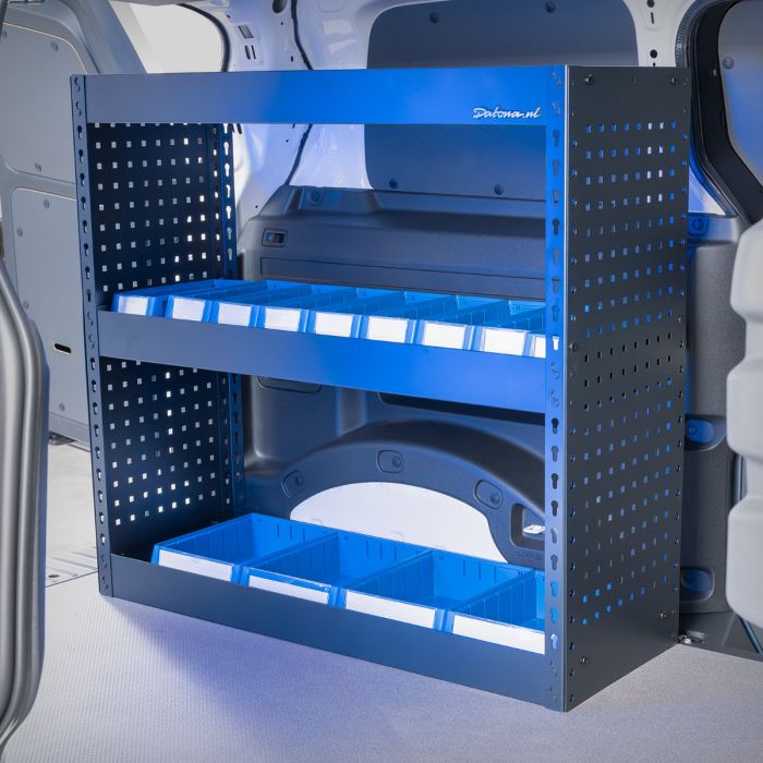 Aménagement de véhicule utilitaire – 105 x 39 x 99 cm – Armoire encastrée + 2 étagères & 13 bacs de rangement