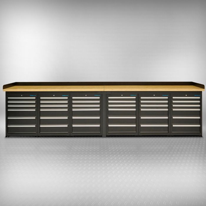 Établi PRO 400 cm - Bambou - 36 tiroirs - Noir