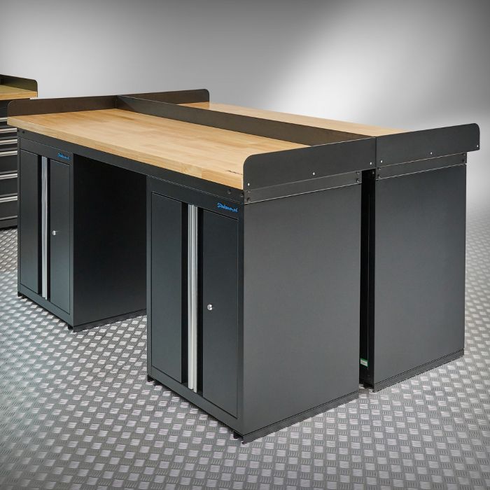 Établi PRO en chêne – 4 armoires de rangement – 200 cm – noir