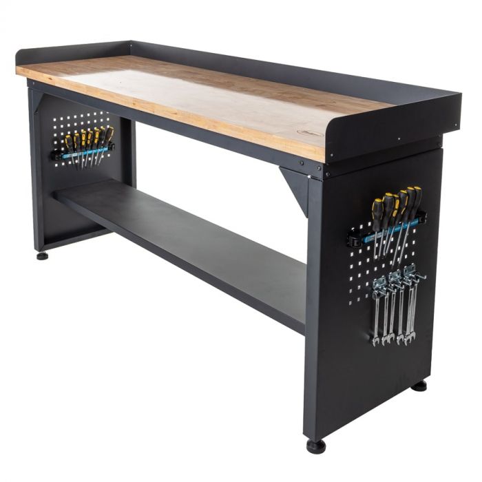 Établi PRO 200 cm - Chêne - Étagère - Noir