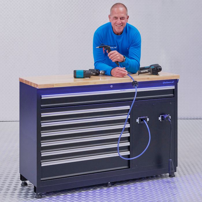 Établi Premium avec électricité et air comprimé - 136 cm - plan de travail en chêne
