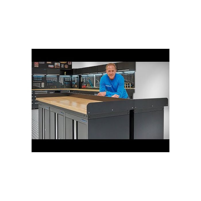 Établi PRO en chêne – 6 armoires de rangement – 400 cm – noir