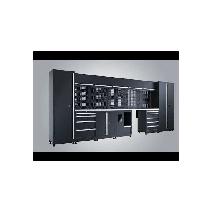 Évier avec robinet pour établi et atelier + panneau perforé et armoire suspendue