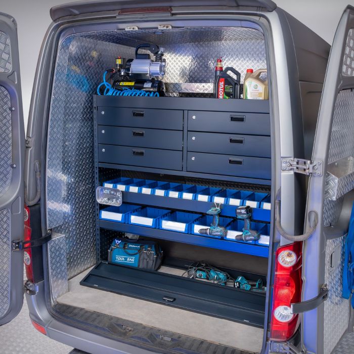Aménagement de véhicule utilitaire - 158 x 39 x 145 cm - Armoire à tiroirs 6 tiroirs verrouillables & 1 compartiment à abattant