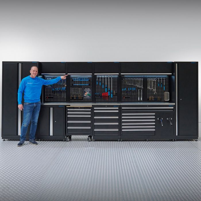 Meuble d'atelier PREMIUM avec plan de travail en inox - 490 cm