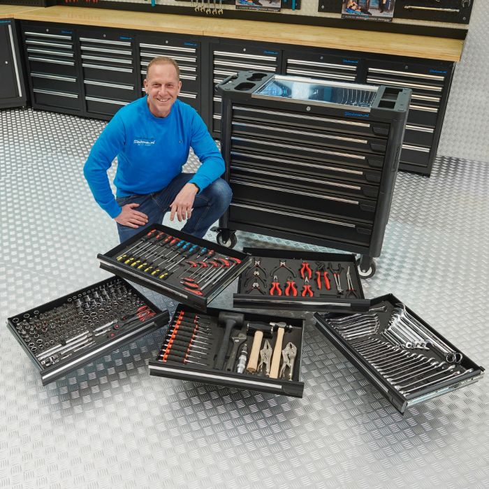 Servante d’atelier 7 tiroirs – chariot à outils roulant 100 cm + 5 jeux d’outils