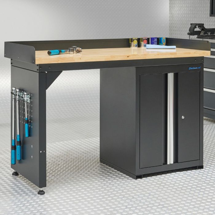 Établi 150 cm avec armoire à portes - Plan de travail en bambou
