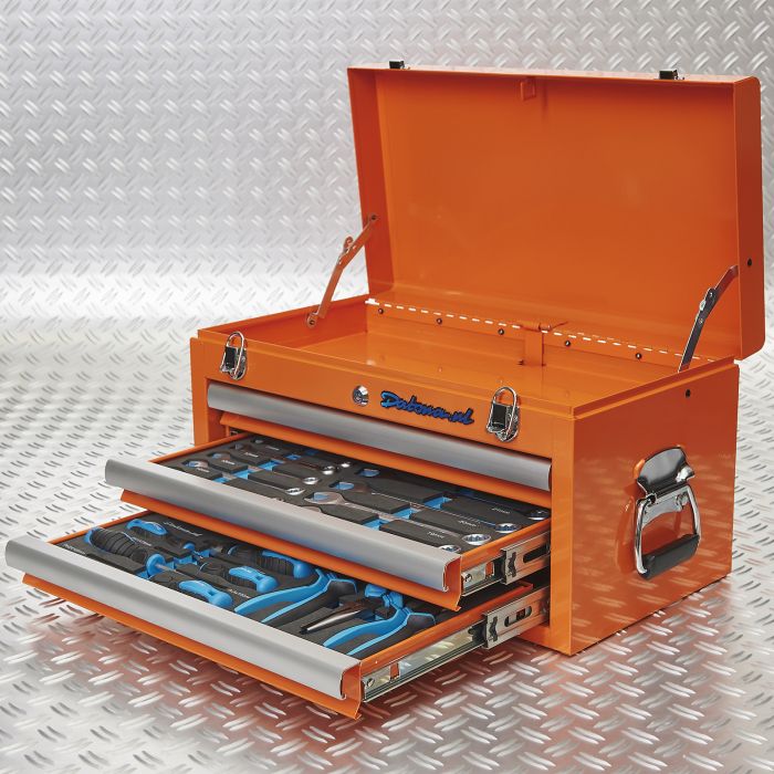 Caisse à outils avec 3 tiroirs - 2 tiroirs remplis – orange