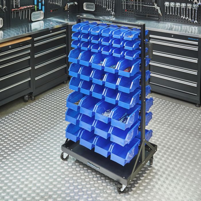 Étagère de stockage mobile avec bacs