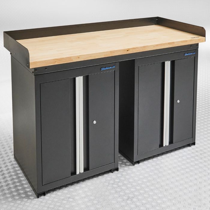 Établi PRO 150 cm - Bambou - 2 armoires - Noir