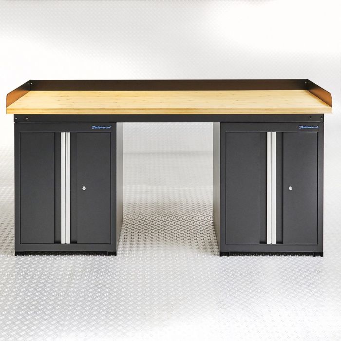 Établi PRO 200 cm - Bambou - 2 armoires - Noir